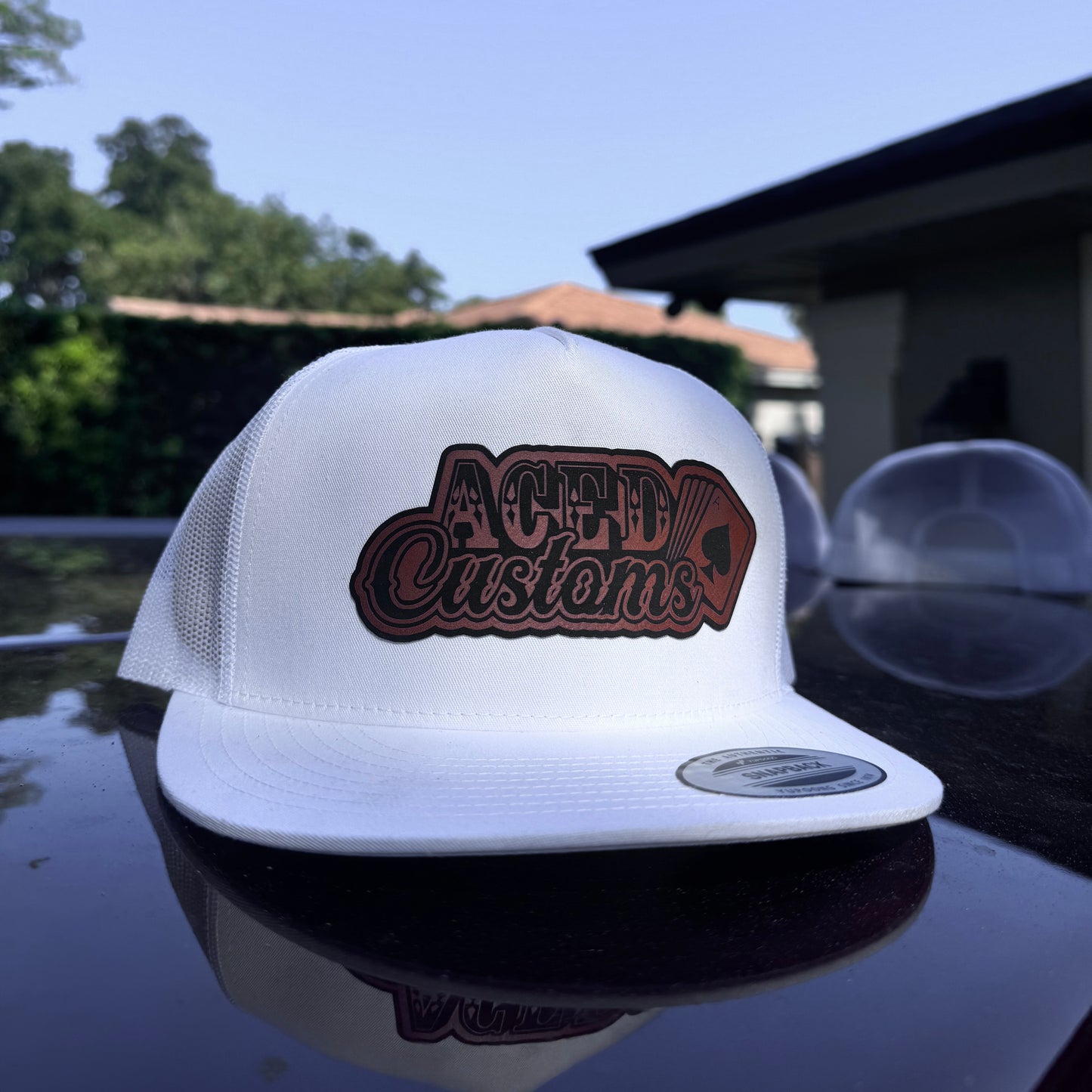 White Snapback Leather Patch Hat