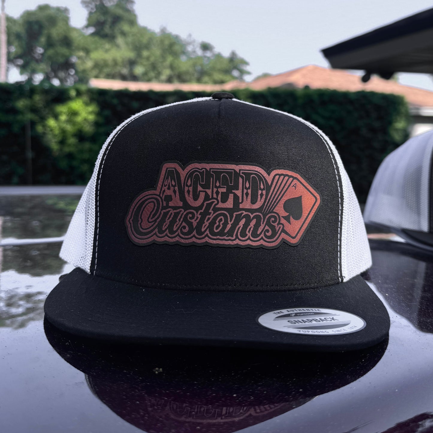 Black/White Snapback Leather Patch Hat