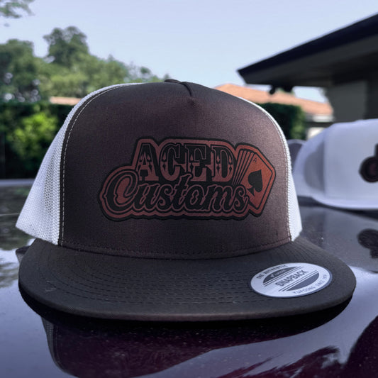 Brown/White Snapback Leather Patch Hat